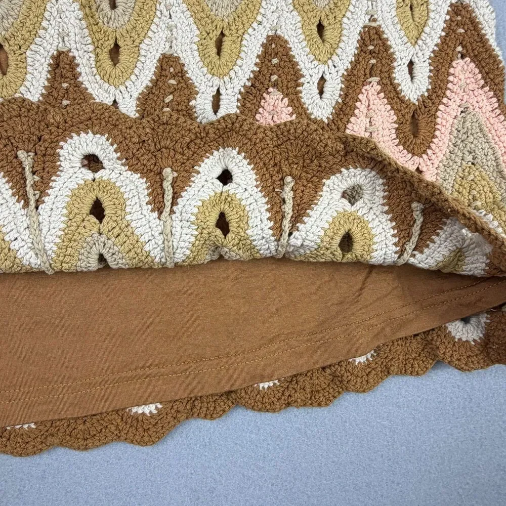 Free People Crochet Knit Mini Skirt Womens Small Boho Fairy Festival Lined